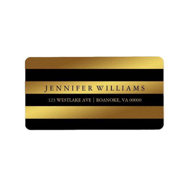 Black Modern Imitats Goldene Streifen Adressaufkleber (Vorne)