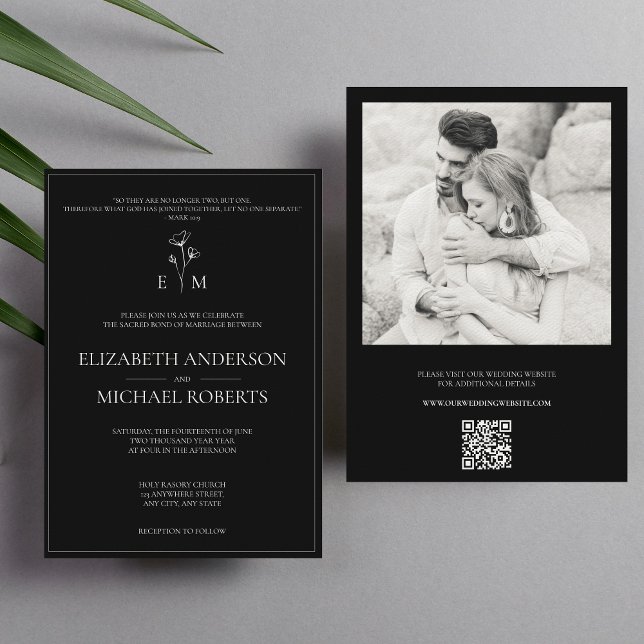 Black Modern Katholic Wedding Einladungen QR Code (Von Creator hochgeladen)