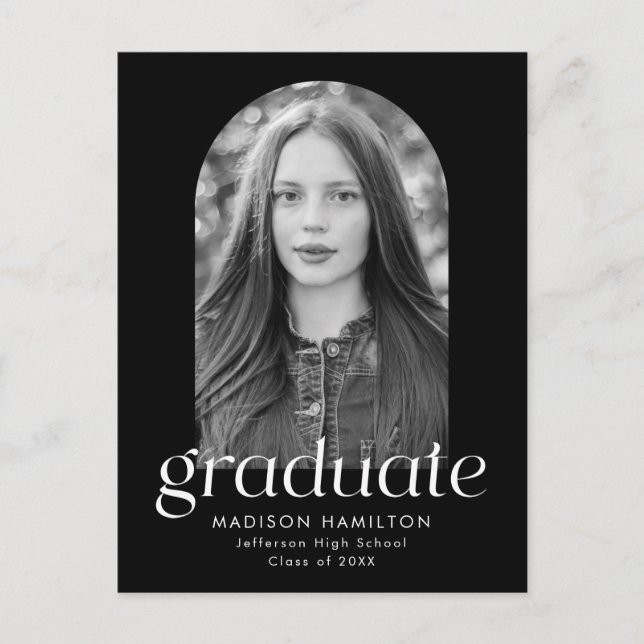 Black | Modern Minimalist Photo Graduation Party Einladungspostkarte (Vorderseite)