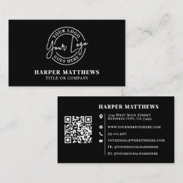 Black Modern Minimalist Professional Logo QR Code Visitenkarte