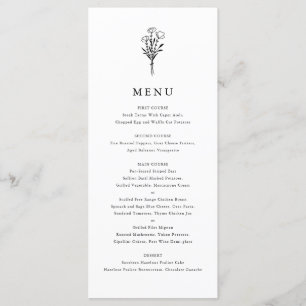 Black Modern Minimalistisch Floral Bouquet Wedding Menükarte