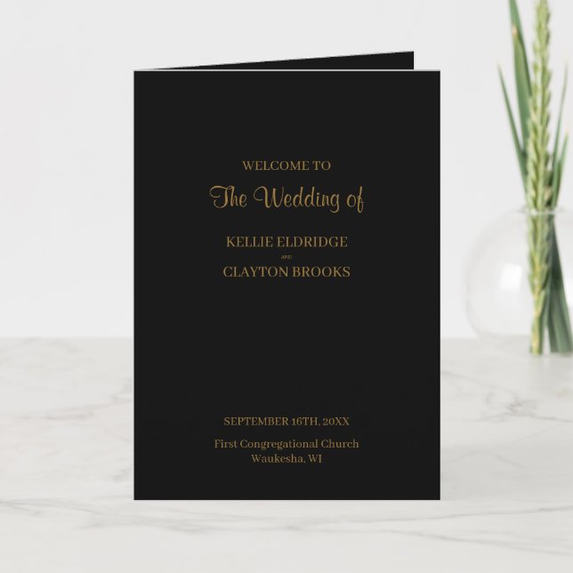 Black Modern Minimalistisch Wedding Folding Progra Programm (Vorderseite)