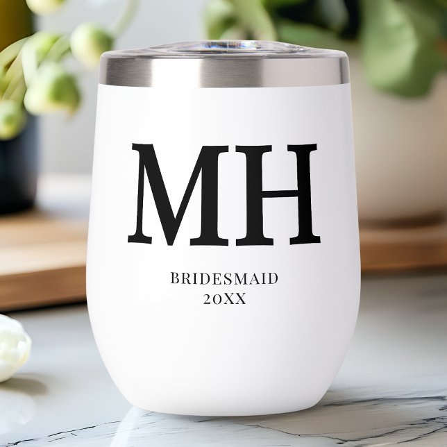 Black Modern Monogram Chic Bachelorette Bridesmaid (Black Modern Monogram Chic Bachelorette Bridesmaid Thermal Wine Tumbler)