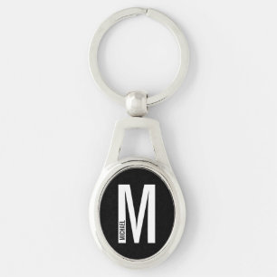 Black Modern Personalisiert Monogram und Name Schlüsselanhänger