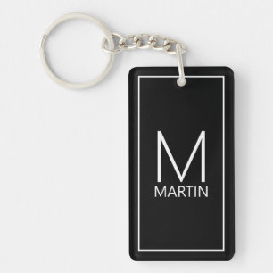Black Modern Personalisiert Monogram und Name Schlüsselanhänger