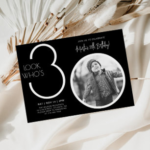 Black Modern Photo 30th Birthday Invitation