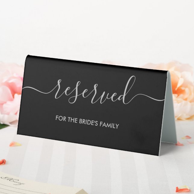 Black Modern Reserved Bride's Family Wedding Tischaufsteller (In Situ (Hochzeit))