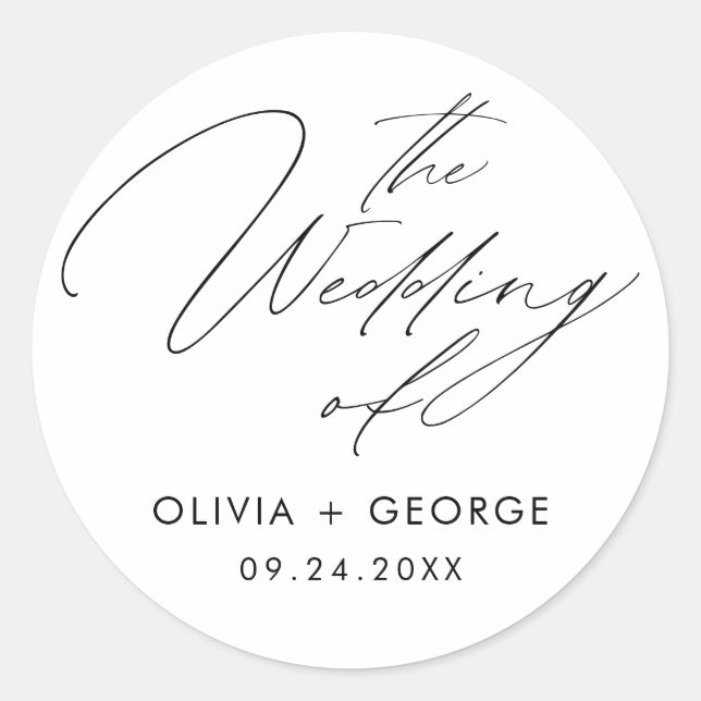 Black Modern Script Calligraphy Runder Aufkleber (Vorderseite)