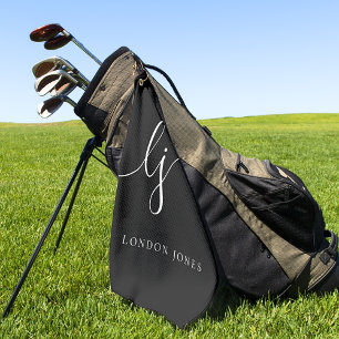 Black Modern Script Monogram Name Feminine Golfhandtuch