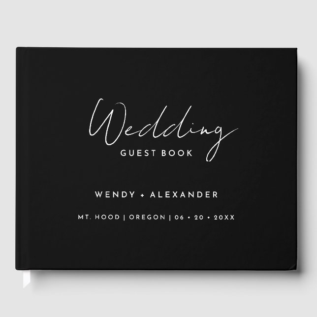 Black Modern Script Monogram Wappen Wedding Gästebuch (Vorderseite)