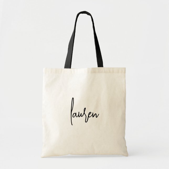 Black Modern Script Name Bridal Geschenk Tragetasche (Vorne)