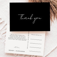 Black Modern Script Wedding Danke Postcard