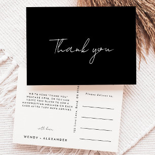 Black Modern Script Wedding Danke Postcard Postkarte