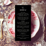 Black Modern Script Wedding Flat Menükarte<br><div class="desc">Herzlich willkommen in unserem Black Modern Script Wedding Flat Menu Design, wo moderne Minimalismus auf die Kunst der Kalligraphie trifft. Diese kuratierte Ästhetik bringt einen Hauch von Raffinesse zu Ihrem besonderen Tag - mit einer Drehung von boho, lässigem Charme. Die Kombination aus einfacher Typografie und einem stilvollen Script-Schriftart verleiht Ihrer...</div>