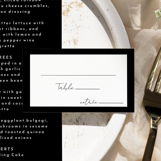 Black Modern Script Wedding Menü Auswahl Flat Platzkarte (Von Creator hochgeladen)
