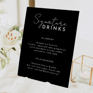 Black Modern Script Wedding Signature Drinks Sockelschild