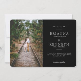 Black Modern Simple Elegante Foto Wedding Save The Date