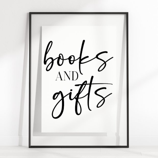 Black Modern Simple Script Baby Shower Books Gifts Poster (Von Creator hochgeladen)