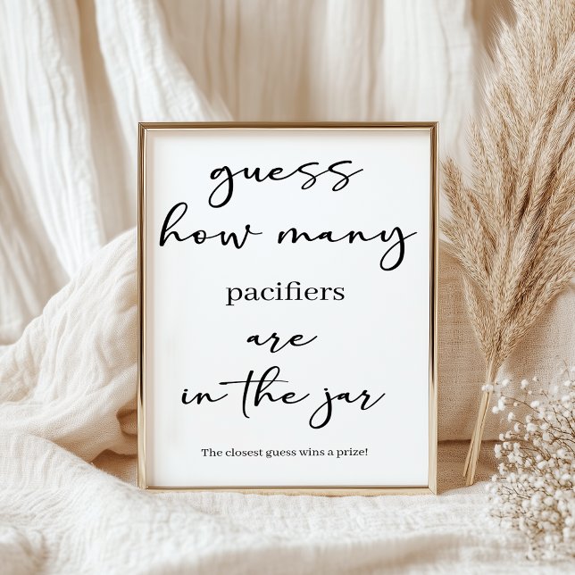 Black Modern Simple Script Baby Shower Guess Game Poster (Von Creator hochgeladen)