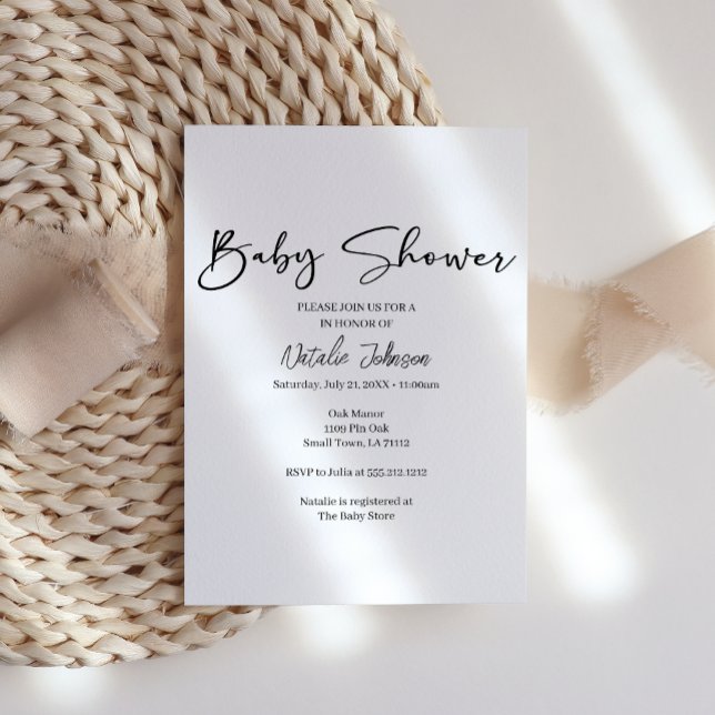 Black Modern Simple Script Baby Shower Invitation (Créateur téléchargé)