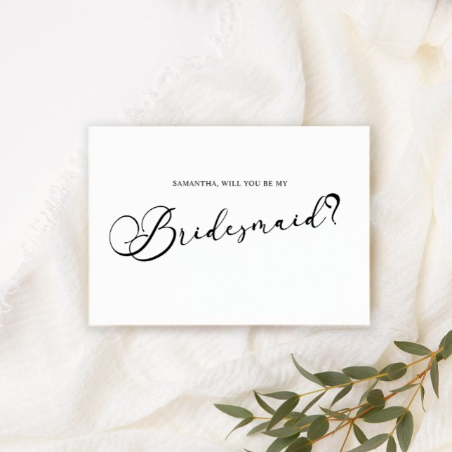 Black Modern Simple Script Be My Bridesmaid White Einladung (Von Creator hochgeladen)