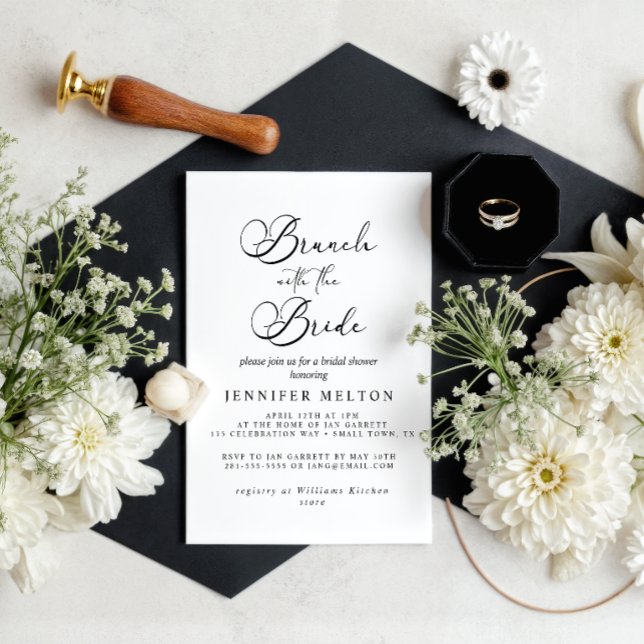 Black Modern Simple Script Bridal Brunch Einladung (Von Creator hochgeladen)