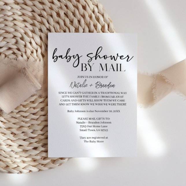 Black Modern Simple Script By Mail Baby Shower Einladung (Von Creator hochgeladen)