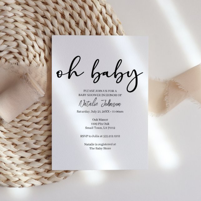 Black Modern Simple Script Oh Baby Shower Einladung (Von Creator hochgeladen)