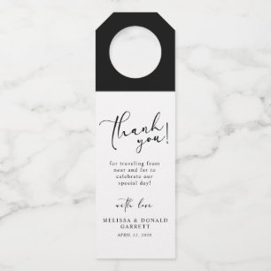 Black Modern Simple Script Wedding Vielen Dank Flaschenanhänger