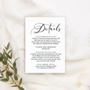 Black Modern Simple Wedding Details Enclosure Card Begleitkarte