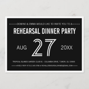Black Modern Simple Wedding Probe Dinner Einladung