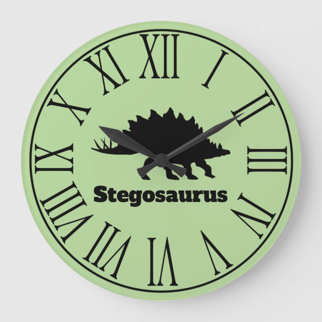 Black Modern Stegosaurus Silhouette Große Wanduhr (Vorderseite)