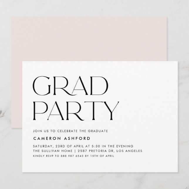 Black Modern Typografy Graduation Party Einladung (Vorne/Hinten)