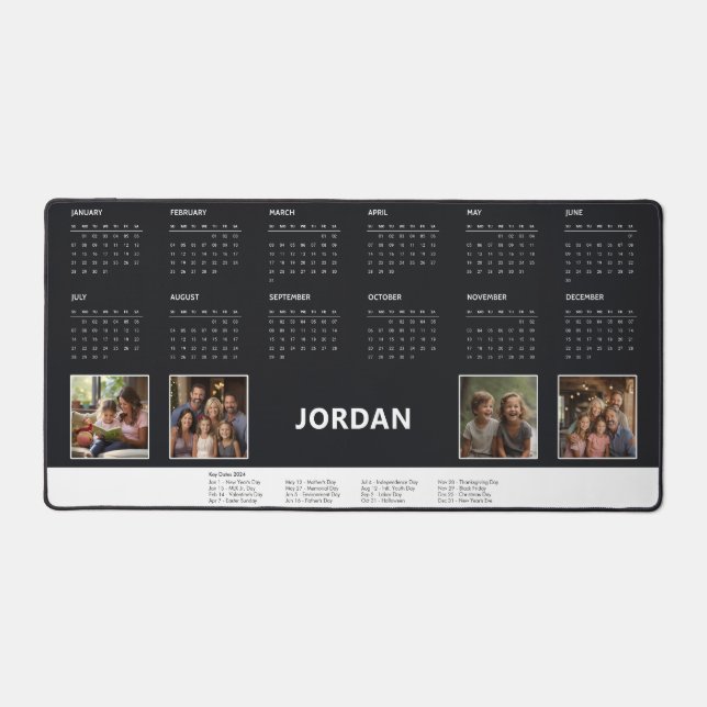Black Modern Unique Photo Collage 2024 Calendrier (Recto)