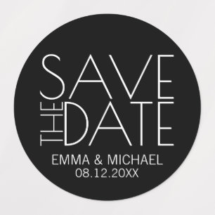 Black Modern Wedding Enregistrer la date Étiquette