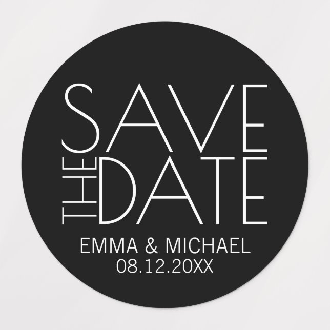 Black Modern Wedding Enregistrer la date Étiquette (Design 1)