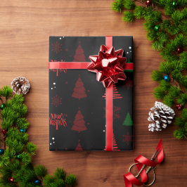 Black Modern Weihnachtsbaum und Schneeflocken Gesc Geschenkpapier