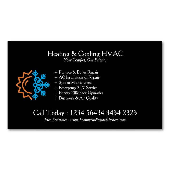 Black Modern White Heating & Cooling Magnetische Visitenkarte (Vorderseite)