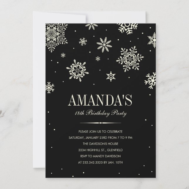 Black Modern Winter Wonderland Invitation d'annive (Devant)