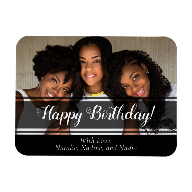 Black moderne Joyeux Anniversaire Photo Magnet per (Horizontal)