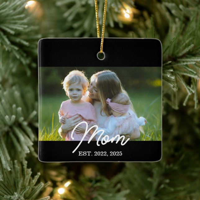Black Mom Established Script Photo Keramikornament (Baum)