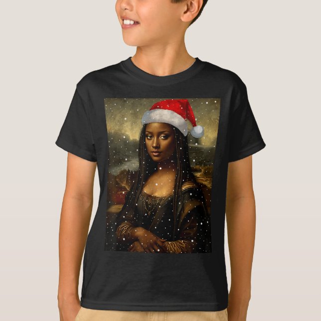 Black Mona Lisa African American Christmas Santa H T-Shirt (Vorderseite)