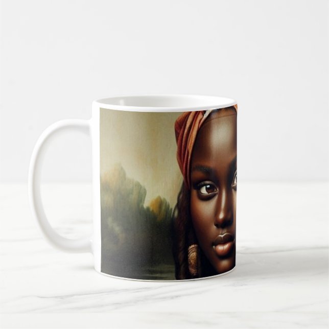 Black Mona Lisa Reimagined Art Print – Afrocentric Kaffeetasse (Links)