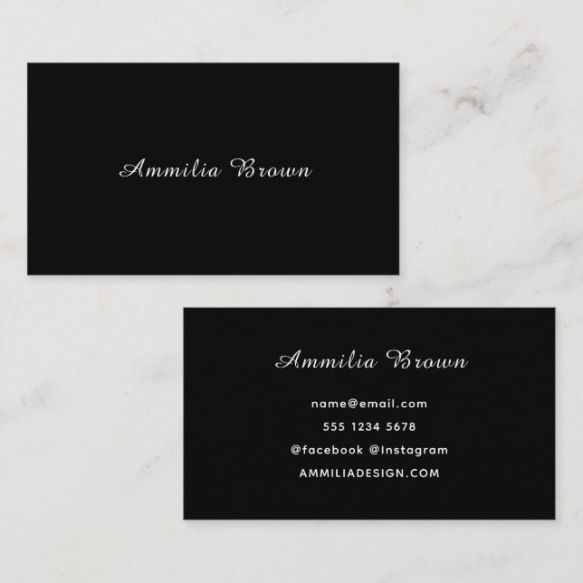 Black Monogram Business Card | Elegantes Skript Visitenkarte (Vorne/Hinten)
