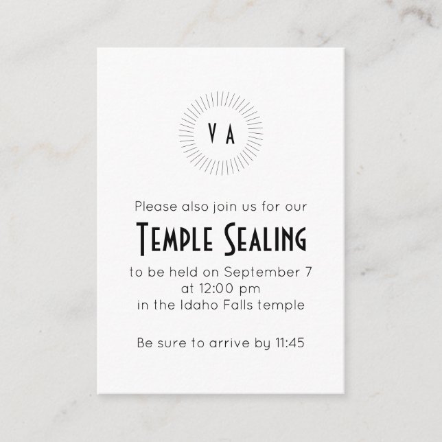 Black Monogram Circle Temple Sealing Invitation (Devant)