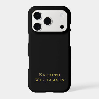 Black Monogram Gold Name Minimalist Modern Men 