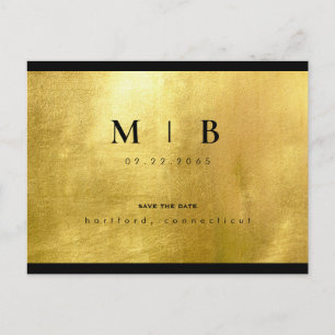 Black Monogram & Gold Sleek Save the Date Ankündigungspostkarte