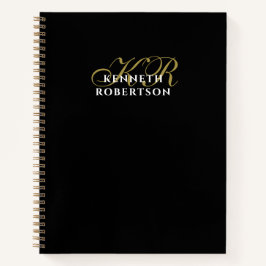 Black Monogram Gold White Minimalist Elegant Men Notizbuch