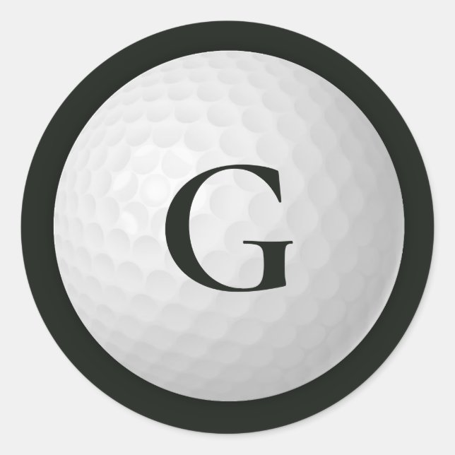 Black Monogram Golf Ball Runder Aufkleber (Vorderseite)