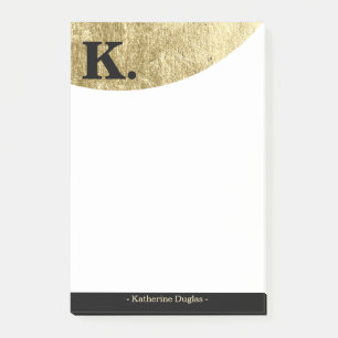 Black Monogram Initial on Gold Foil Luxury Post-it Klebezettel